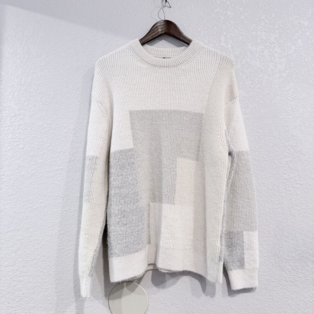 Zara Wool Blend Textured Patchwork Sweater Crew Neck Size Medium Pullover Knit